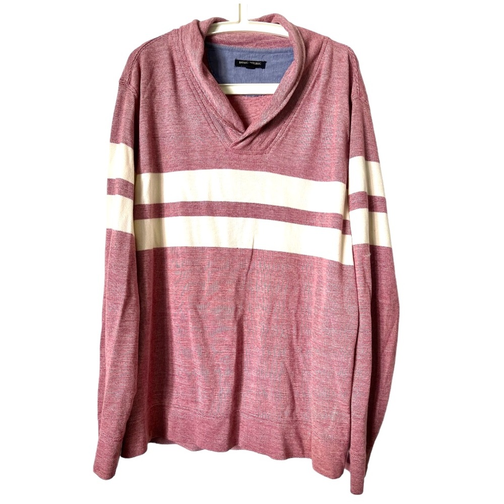 Banana Republic Men’s Red and White Striped Pullover‎ Sweatshirt XL